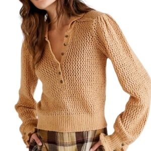 Free People  Snowdrift Pullover Sweater in Camel Heather SIZE MEDIUM NWT